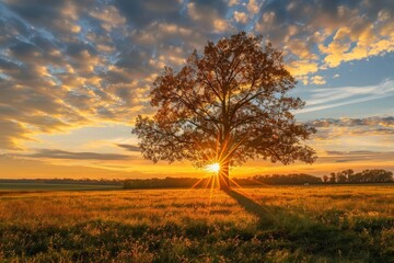 Aufkleber - Sunset over a tranquil ocean with golden reflections and dramatic clouds creating a serene atmosphere near the shore