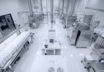 Poster - Modern Pharmaceutical Manufacturing Facility with Advanced Equipment and Cleanroom Environment for Production and Quality Control Processes