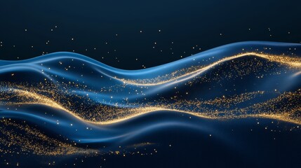Poster - A Mesmerizing Blue Wave Illuminated With Shimmering Golden Sparkles Creates a Captivating Visual Experience Evoking Tranquility and Wonder Under a Deep Night Sky