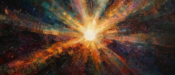 Poster - Abstract cosmic event colorful light beams in a radiant digital environment