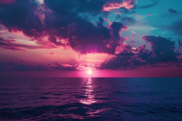 Poster - Vivid sunset over the ocean with dramatic clouds reflecting a spectrum of colors at twilight
