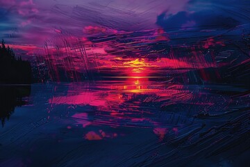 Poster - Vivid sunset over the ocean with dramatic clouds reflecting a spectrum of colors at twilight
