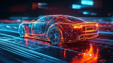 Poster - Futuristic Self-Driving Car Utilizing AI Technology in Advanced Traffic Environment