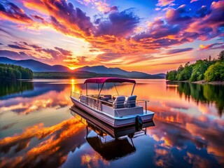 Wall Mural - Panoramic Lake Pontoon Boat Summer Vacation Luxury Resort  Scenic View  Watercraft  Relaxation