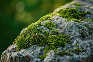 Poster - Green moss covering a rocky surface in a lush forest during daylight, showcasing nature's vibrant textures and details