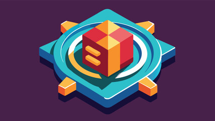 Poster - Geometric vector design featuring a colorful cube surrounded by a circular frame on a dark background, emphasizing modern abstract art