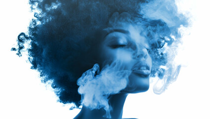 Poster - Blue smoke or cloud of ink in water, isolated on a white background