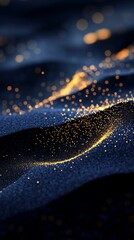 Poster - Ethereal Golden Particles Shimmering Against a Textured Dark Background Evoke a Sense of Tranquility and Mystery in an Enchanting Abstract Landscape