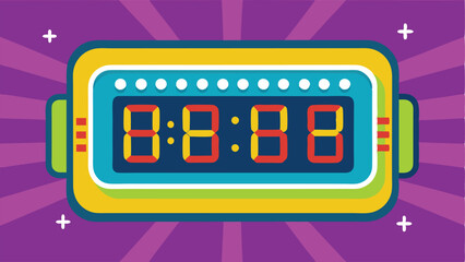 Poster - Digital timer displaying countdown with vibrant colors and playful design set against a purple background