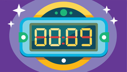 Poster - Digital timer displaying countdown with vibrant colors and playful design set against a purple background