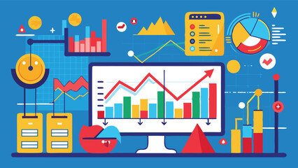 Poster - Dynamic growth graphs and analytical tools in a colorful vector design showcasing business metrics and performance trends