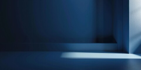 Poster - minimalist blue interior space with soft light casting shadows creating a serene and tranquil atmosphere.