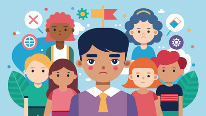 Poster - Diverse group of people in a colorful vector illustration representing teamwork, community values, and collaboration in a modern setting