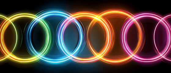 Poster - colorful light circles display abstract art installation digital design dark background creative vie