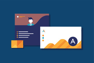 Poster - Vector illustration of a user profile and identification card with a smiling character and checklists on a bright blue background