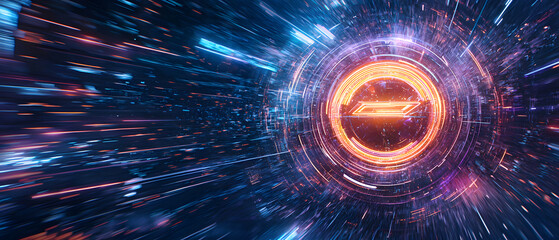 Poster - Dynamic digital burst virtual reality space abstract artwork high-tech environment futuristic viewpoint innovation concept