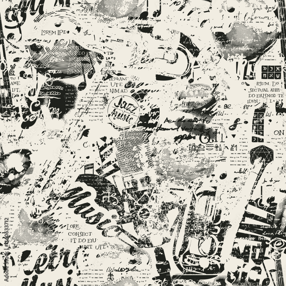 Vector abstract seamless pattern on the theme of retro jazz music with ...
