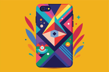 Poster - colorful geometric vector design for a smartphone case showcasing vibrant patterns and bold shapes