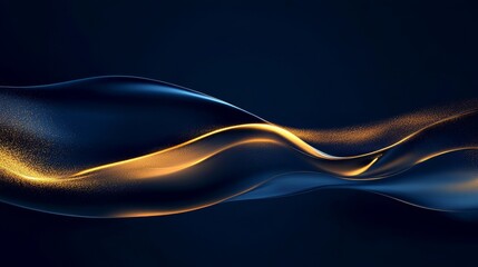 Poster - Waves of Shimmering Gold and Blue Light Dance Gracefully in a Tranquil Abstract Display of Flowing Energy Captured in the Depths of a Dark Space