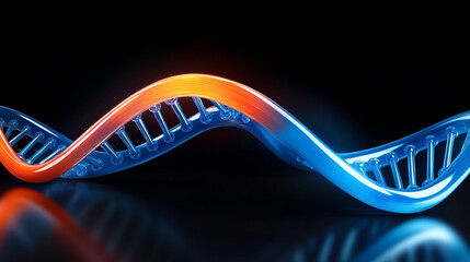 colorful dna strand on black background, 3d illustration.