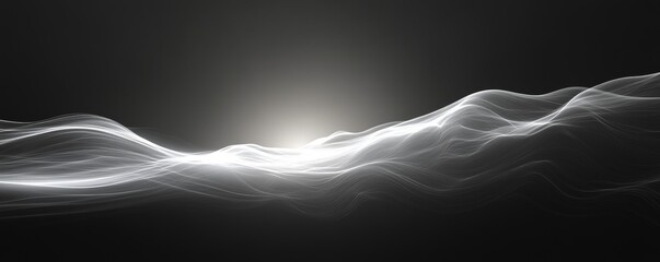 Glowing white light on dark gradient, smooth noise texture, header banner cover design, Generative AI