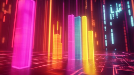 Poster - Abstract Digital Data Visualization with Neon Bars and Lines