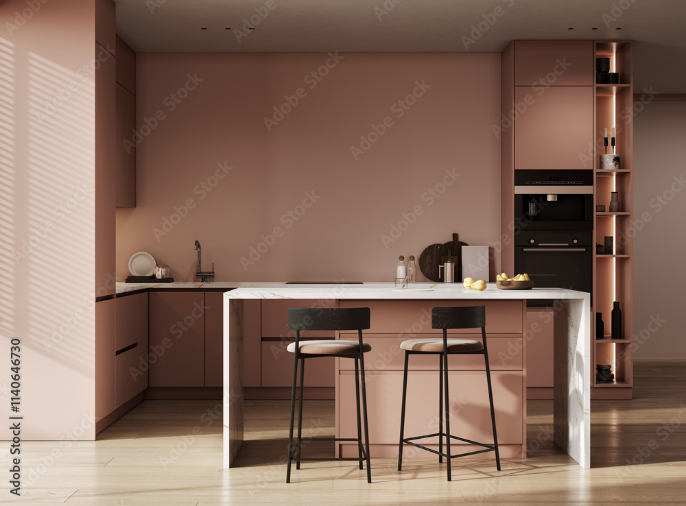 Modern interior kitchen design, Pantone 2025 Color of the Year Mocha ...