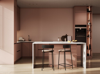 Wall Mural - Modern interior kitchen design, Pantone 2025 Color of the Year Mocha Mousse