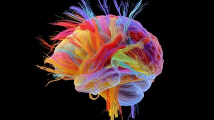Poster - Colorful Abstract Representation of a Human Brain with Vibrant Fibers