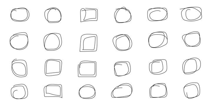 Hand drawn doodle grunge circle highlights. Marker scratch scribble in rounder. Round scrawl frames. Charcoal pen round ovals. Hand drawn vector illustration.