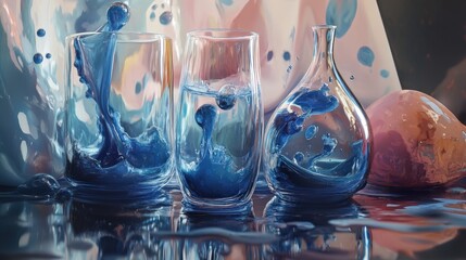 Poster - dreamlike dimension where objects and beings shift between solid and liquid forms, constantly changing and blending into each other