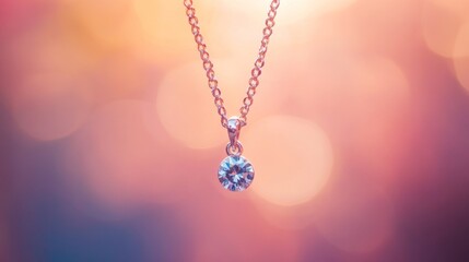 Aufkleber - Elegant Diamond Pendant Necklace with Soft Bokeh Background
