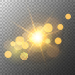 Aufkleber - Sunlight overlay. Transparent background. Bright bokeh blurred graphic template. Abstract blur light effect. Vector illustration.