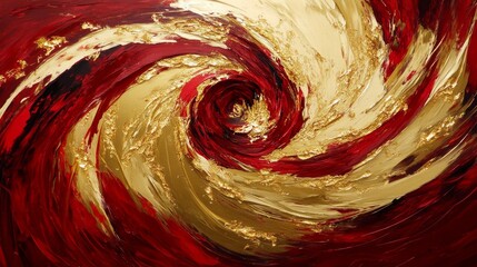 Poster - Dynamic swirl of red and gold abstract art modern gallery canvas painting contemporary environment close-up view artistic expression