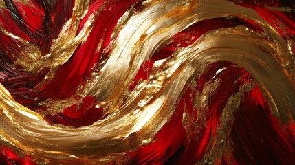 Poster - Dynamic red and gold abstract swirls artistic composition digital art vibrant environment close-up view abstract concept