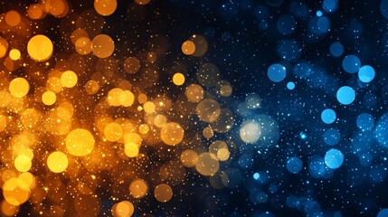 Poster - Vibrant Particles Dance Between Warm Gold and Cool Blue Hues in an Abstract Display of Color and Light During a Mystical Evening Event