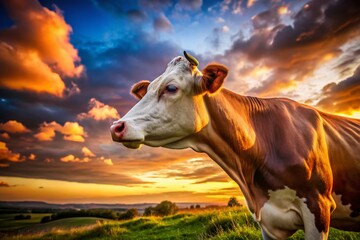 Wall Mural - Silhouette Cow Profile, Side Profile Cow Silhouette, Black and White Cow, Cattle Silhouette Photography, Farm Animal Silhouette