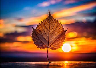 Wall Mural - Silhouette Line Leaf Photography: Dark Nature Minimalist Art, Elegant Plant Backlit Image