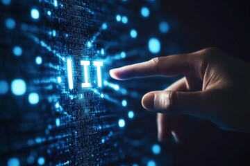 Poster - Digital Landscape Showcases a Hand Reaching out to Interactive Data Streams, Representing Innovation and Technology's Impact on Modern Communication