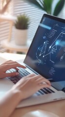 Poster - Innovative Technology Unfolds as Hands Deftly Navigate a Modern Laptop Showcasing Intricate Digital Designs in a Bright, Fresh Workspace