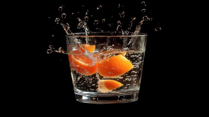 Poster - Refreshing Citrus Splash in Clear Glass with Bubbles and Splashing Water