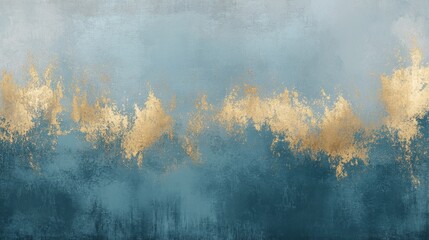 Poster - Abstract landscape painting in shades of blue and gold artistic creation contemporary style scenic view textured expression