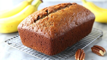 Poster - Delicious Homemade Banana Bread with Nuts and Fresh Bananas