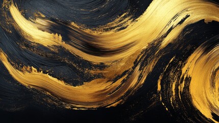 Poster - Dynamic golden brush strokes abstract art digital artwork rich textures close-up view creative expression