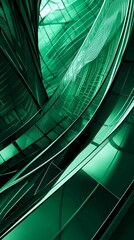 Poster - Intricate Green Patterns Reflect Modern Architecture in a Mesmerizing Dance of Light and Shadow Amidst an Urban Landscape