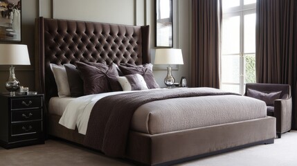 Poster - Luxurious Bedroom with Elegant Upholstered Headboard and Decor