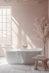 Wall Mural - light pink winter luxury rustic minimalist bathroom white tones boho chic aesthetic