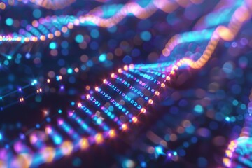 Poster - a detailed view of a dna strand set against a dark backdrop, highlighting its unique helical form. t