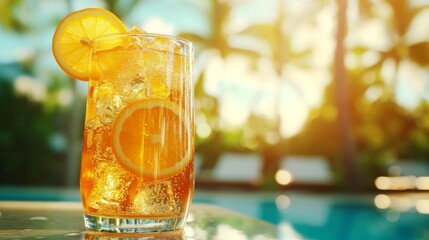 Poster - Refreshing Summer Beverage with Citrus and Ice by the Poolside