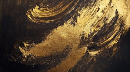 Poster - Dynamic gold brushstrokes abstract art studio modern aesthetics close-up view creative expression